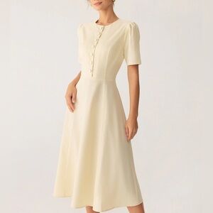 Rihoas Beige Puffed Sleeve Button Midi Dress